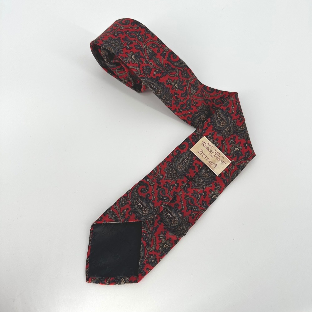 Vintage Robert Talbott Mens Red Paisley Silk Tie Hand Sewn Italy Brenners Ltd